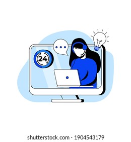 Customer Service Flat Design Concept Vector Illustration icon. Support, call center, Help desk, hotline operator. Abstract Metaphor. can use for landing page, mobile app.