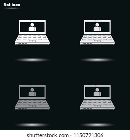 Customer service flat grayscale vector icon. Laptop illustration.