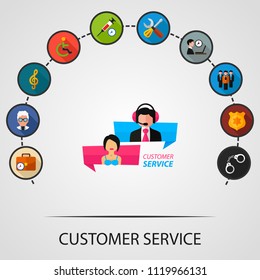 Customer service flat icons concept. Vector illustration. Element template for design.