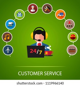 Customer service flat icons concept. Vector illustration. Element template for design.