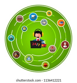 Customer service flat icons concept. Vector illustration. Element template for design.