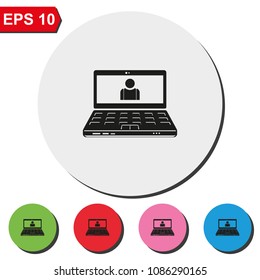 Customer service flat round colorful vector icon. Laptop illustration.