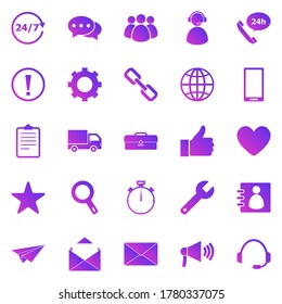 Iconos de gradiente de servicio al cliente sobre fondo blanco, vector de stock