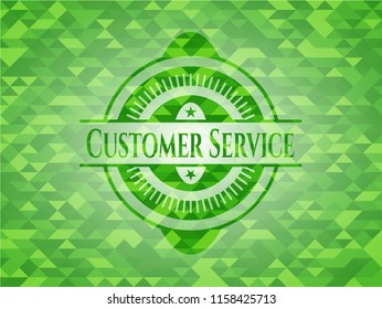 Customer Service green emblem with mosaic ecological style background