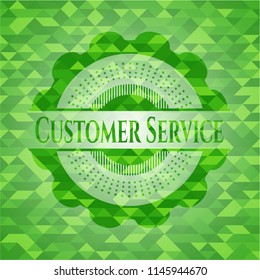 Customer Service green emblem with triangle mosaic background