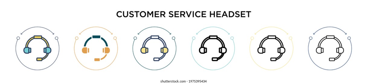 Customer service headset icon in filled, thin line, outline and stroke style. Vector illustration of two colored and black customer service headset vector icons designs can be used for mobile, ui,