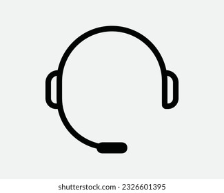 Customer Service Headset Line Icon. Headphone Head Set Phone Call Center Contact Help Game Black White Graphic Clipart Artwork Symbol Sign Vector EPS