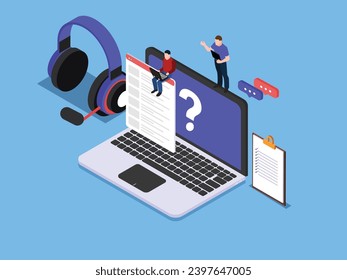 Customer service and help center. handle and answer customer questions and complaints 3d isometric vector concept for landing page, banner, illustration