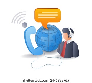 Customer service hotline concept, flat isometric 3d illustration