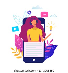 Customer service, hotline  operator for web page, banner, presentation, social media concept. Online global technical support. Online assistant vector illustration.