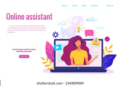 Customer service, hotline  operator for web page, banner, presentation, social media concept. Online global technical support. Online assistant vector illustration.
