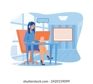 Customer service, hotline operators advise customers. flat vector modern illustration 