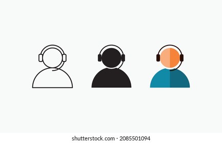 Customer Service Icon of 3 Types : White Outline, Black Solid and Color Flat. Illustration Vector Sign Symbol 