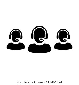 Customer Service Icon - Call Center Operator Wearing Headphone Avatar in Glyph Vector illustration