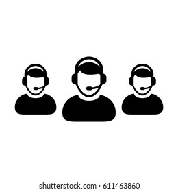 Customer Service Icon - Call Center Operator Wearing Headphone Avatar in Glyph Vector illustration