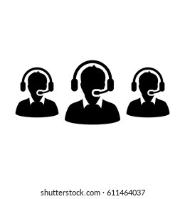 Customer Service Icon - Call Center Operator Wearing Headphone Avatar in Glyph Vector illustration