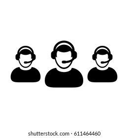 Customer Service Icon - Call Center Operator Wearing Headphone Avatar In Glyph Vector Illustration