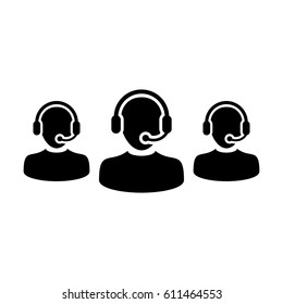Customer Service Icon - Call Center Operator Wearing Headphone Avatar in Glyph Vector illustration