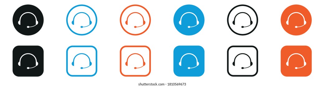 customer service icon collection, call center headphone icons, service concept