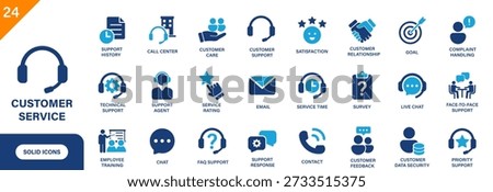 Customer service icon. Containing support agent, service rating, call center, satisfaction, customer feedback, support response. Solid vector icon set.