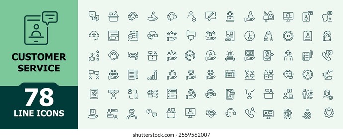 Customer Service icon. Contains such icons as info, contact, excellent, chat, call, business and more. Set of line pictogram. Minimalist vector icons editable stroke.
