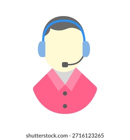 Customer service icon with headset and microphone, flat design support symbol for call center, helpdesk, online assistance, and business communication, isolated on white background.