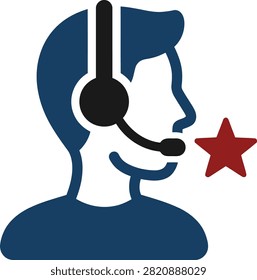 Customer service icon with headset and rating star for support business concept