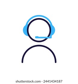 Icono de servicio al cliente con auriculares. Ilustración vectorial del asistente de soporte al cliente. Elemento gráfico de línea fina de centro de llamadas