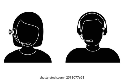 Customer service icon logo design. Customer support icon vector set. Call center vector symbol design. Man and woman vector. Boy and Girl tele color icon. Vector illustration. 