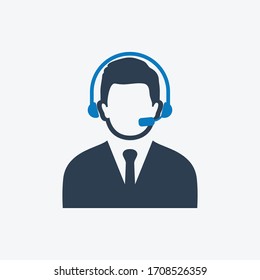 Customer Service Icon With Male And Headphone Symbol. Editable Vector EPS Symbol Illustration.