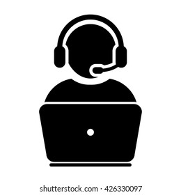 Customer Service Icon - On-line Support User With Laptop & Headphone Vector illustration