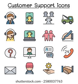 Customer service icon set in color line style