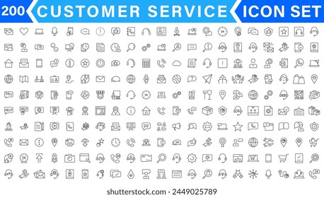 Kundenservice-Symbolsatz. Mit Kunde zufrieden, Unterstützung, Erfahrung, Rückmeldung, Bediener und technischen Support-Icons