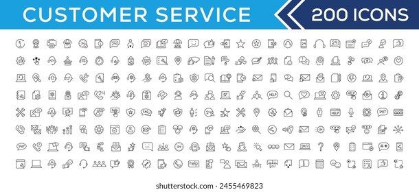 Customer service icon set. Containing customer satisfied, assistance, experience, feedback, operator and technical support icons. Thin outline icons pack.