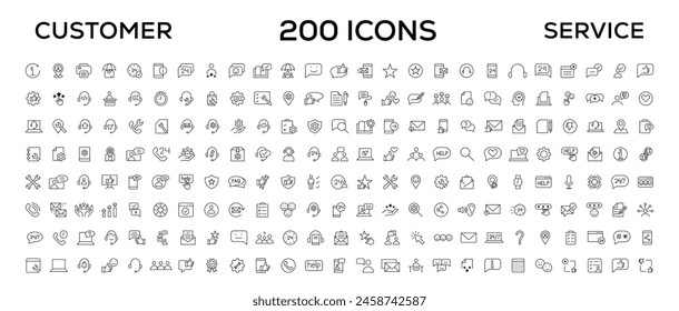 Customer service icon set. Containing customer satisfied, assistance, experience, feedback, operator and technical support icons. Thin outline icons pack.