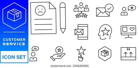 Conjunto de iconos de Servicio al cliente. Contiene Cliente satisfecho, asistencia, experiencia, Comentarios, operador e íconos de Asistencia técnica.