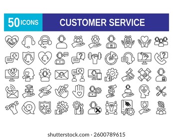 Customer service icon set. Containing customer satisfied, assistance, experience, feedback, operator and technical support icons. Solid icon collection.