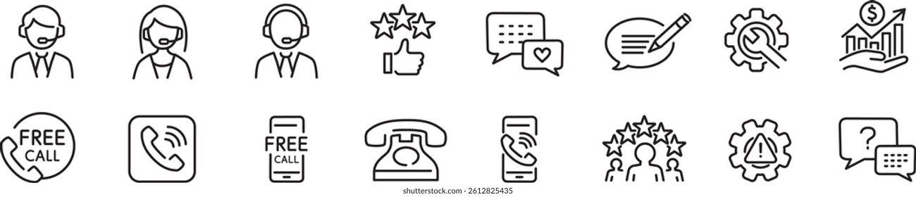 Customer service icon set. Editable liner icons collection. Vector illustration.