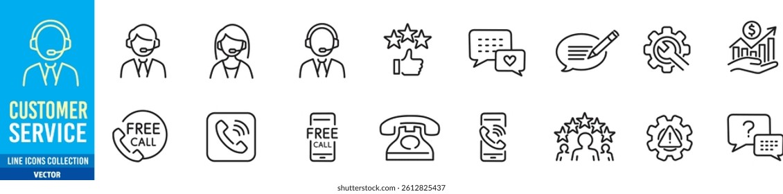 Customer service icon set. Editable liner icons collection. Vector illustration.