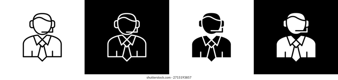 Conjunto de iconos de Servicio al cliente en línea y estilo de glifo sobre fondo blanco y negro