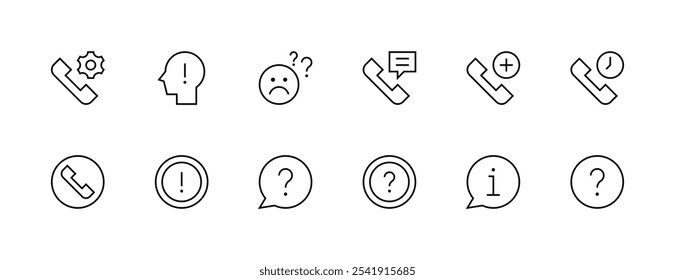 Conjunto de iconos de Servicio al cliente. Asistencia, ayuda, contacto, pregunta, servicio de negocios, atención al Cliente, centro de llamadas, información y más. Trazo editable. Píxel perfecto. Base de rejilla 32px.