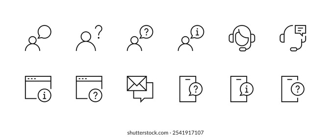 Conjunto de iconos de Servicio al cliente. Asistencia, centro de ayuda, contacto, asistencia, servicio de negocios, Asistencia al cliente, información y más. Trazo editable. Píxel perfecto. Base de rejilla 32px.