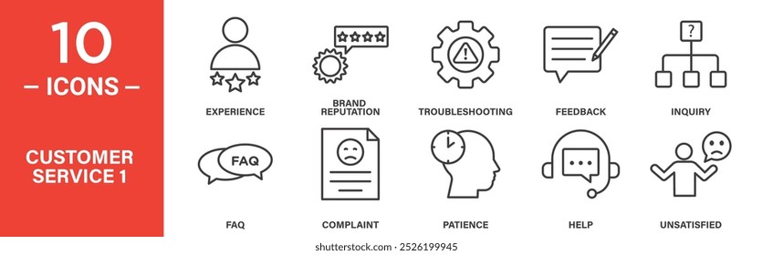 Customer Service Icon Set. Customer Service Vector Symbols in Black Filled and Outlined Style