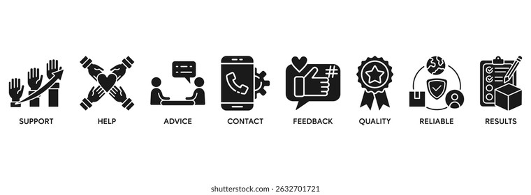 Ícone de serviço ao cliente definir conceito de ilustração vetorial relacionar-se com suporte, ajuda, conselho, contato, feedback, qualidade, confiável, resultados