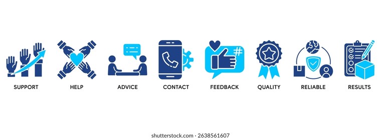 Customer service icon set vector illustration concept relate to support, help, advice, contact, feedback, quality, reliable, results