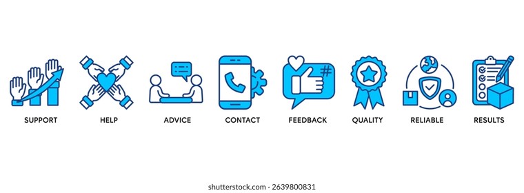 Customer service icon set vector illustration concept relate to support, help, advice, contact, feedback, quality, reliable, results