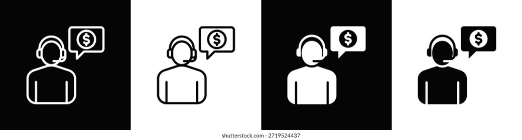 Conjunto de iconos de Servicio al cliente estilo de fondo blanco y negro