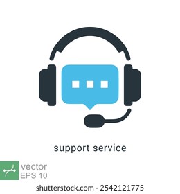 Ícone de atendimento ao cliente. Estilo plano simples. Serviço de suporte com headset, fone de ouvido, linha direta, centro de suporte a chamadas ao vivo, conceito de telemarketing. Ilustração vetorial isolada sobre fundo branco. EPS 10.