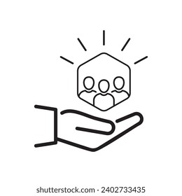 Customer service icon. Simple outline style. Social, people on hand, costumer care concept. Thin line symbol. Vector illustration isolated on white background. Editable stroke EPS 10.