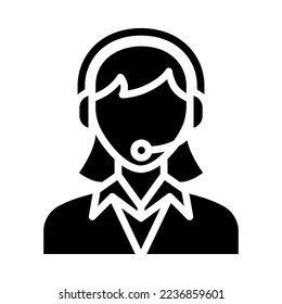 Customer Service icon. Solid design. Call center with headset working on support hotline. For business and payments presentation. Vector Illustration.